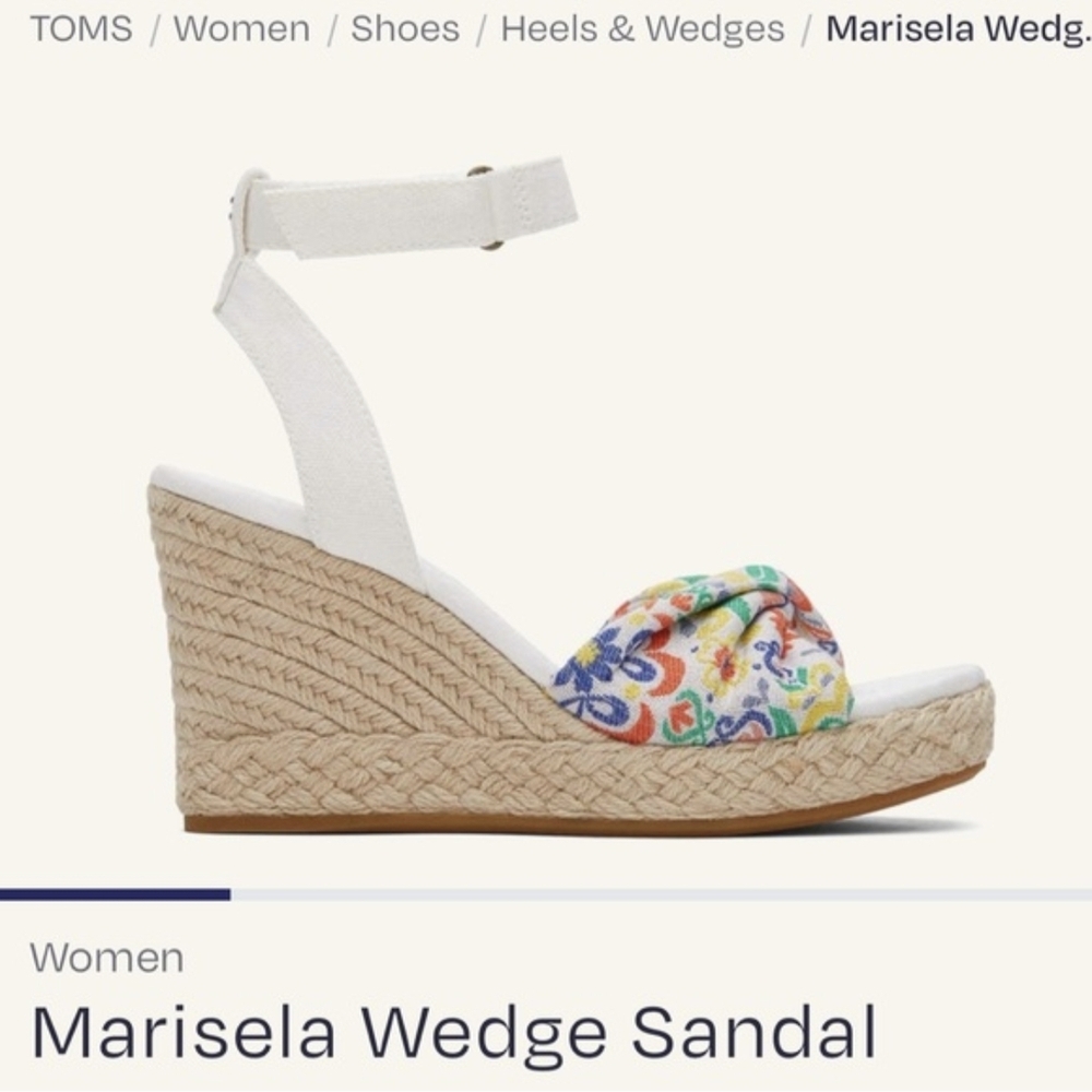 TOMS New Marisela Wedge Sandal Floral White Size 9 Spring - Picture 2 of 9